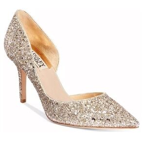 Badgley Mischka Daisy II Gold Champagne Glitter D'orsay Heels Pumps size 8 Shoes